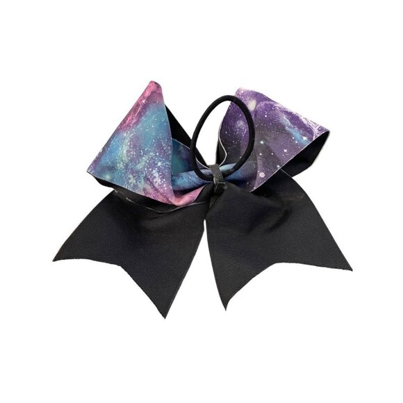 Girls Oversize Hair Bow 6" Elastic Ponytail Galaxy Print Blue Pink Purple - Picture 6 of 7
